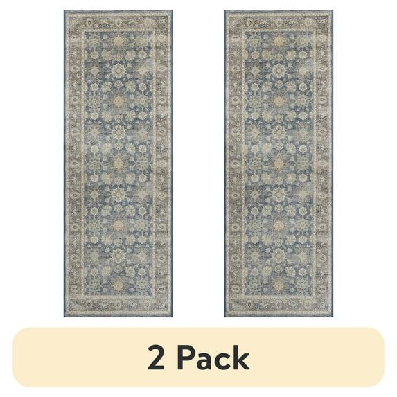 (2 pack) Better Homes & Gardens Blue Floral Indoor 2.5' x 7' Runner Rug