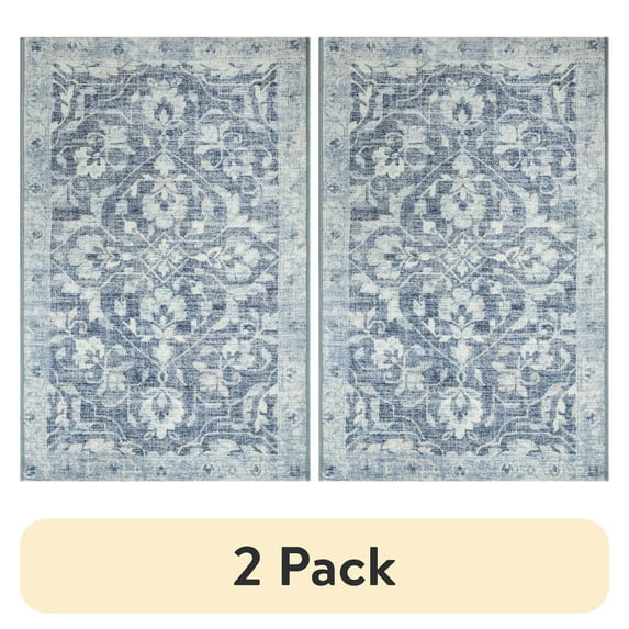 (2 pack) Better Homes & Gardens Blue Persian Non-Skid Indoor 30" x 46" Accent Rug