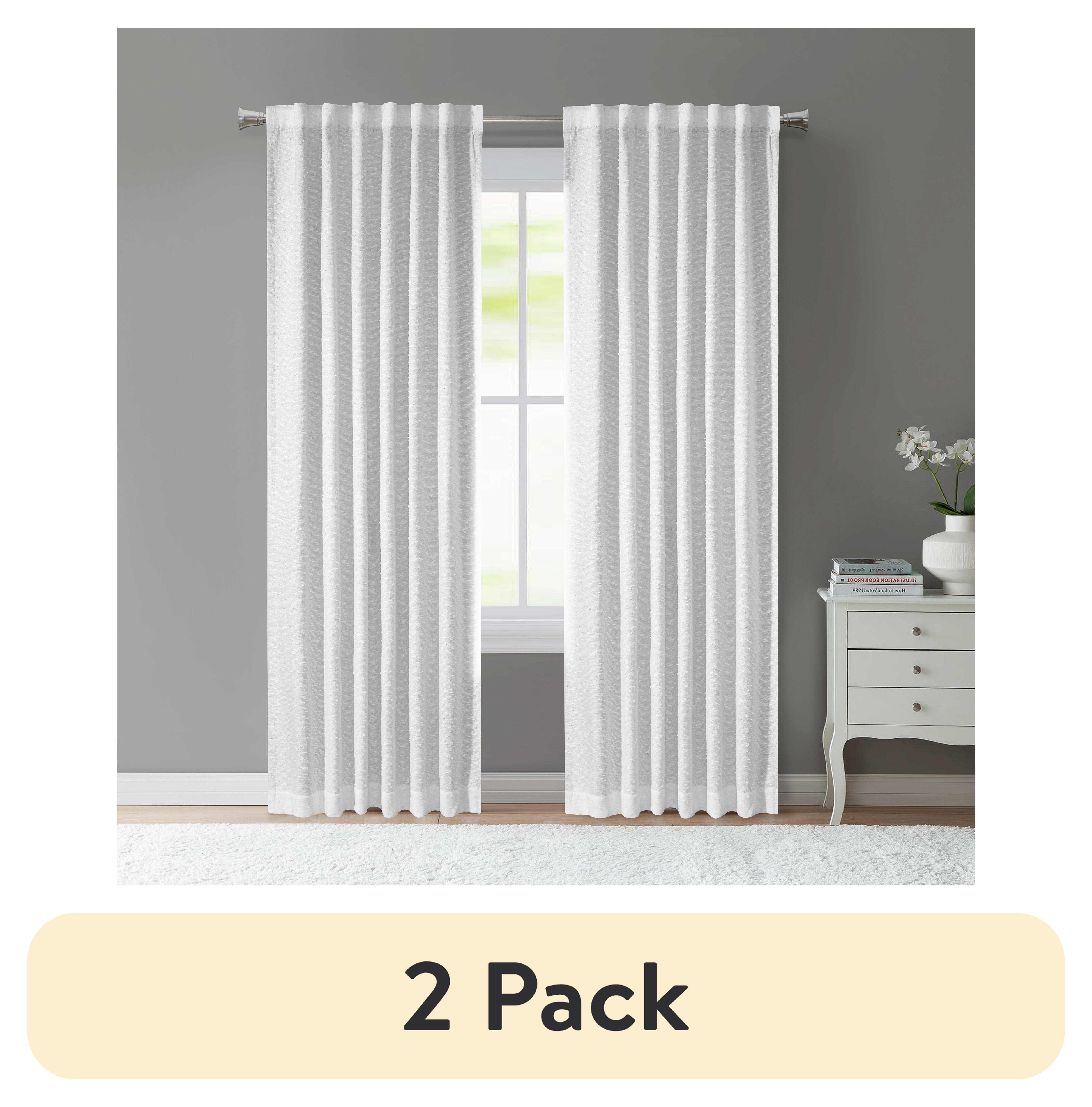 (2 pack) Better Homes & Gardens Boucle Blackout Curtain Panel, 1-Piece, White, 50" W x 108" L