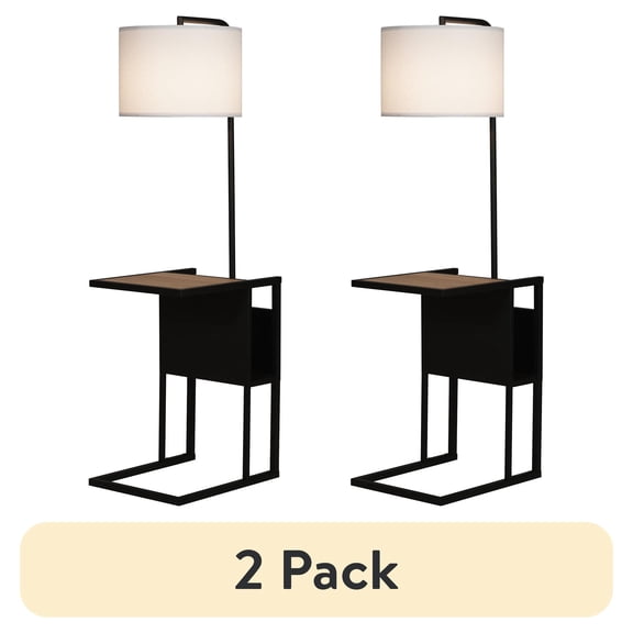 (2 pack) Better Homes & Gardens 54" Matte Black Metal Floor Lamp with Faux Wood Table and Magazine Rack