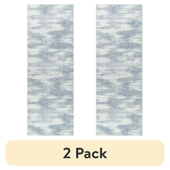 (2 pack) Better Homes & Gardens Broken Ikat Runner Washable Non-Skid Area Rug, Blue, 2'5" x 7'