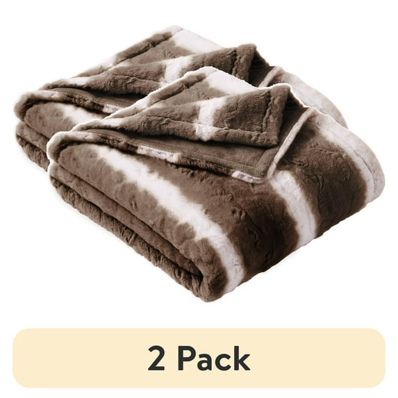 (2 pack) Better Homes & Gardens Brown Ombre Faux Fur Throw, 50" x 72", Adult/Teen