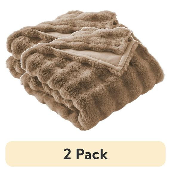 (2 pack) Better Homes & Gardens Brown Texture Faux Fur Throw, 50" x 72", Adult/Teen