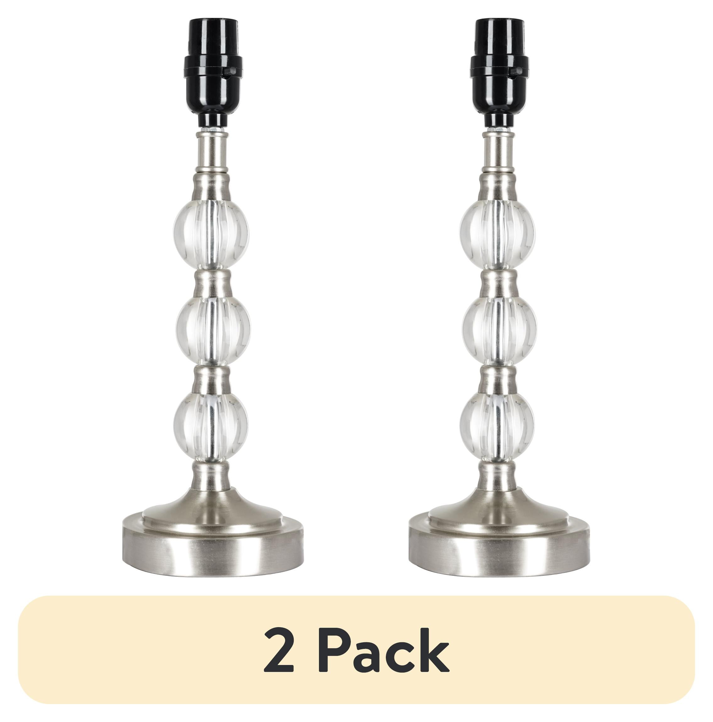 (2 pack) Better Homes & Gardens Brushed Nickel & Glass Table Lamp Base 14"H