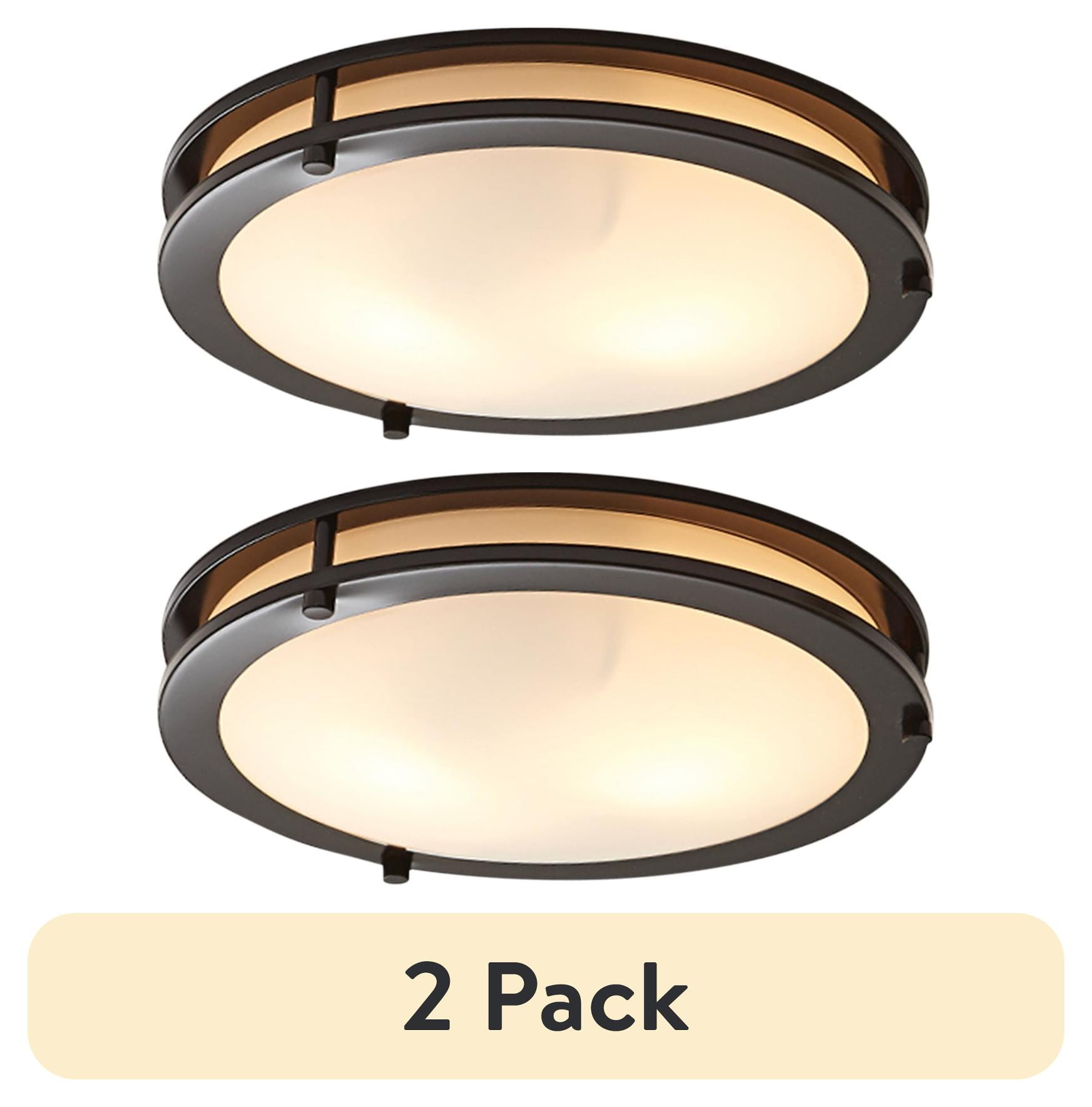 (2 pack) Better Homes & Gardens Classic 12" Bronze Flushmount Ceiling Light, Frosted Glass Shade, Bulb Included
