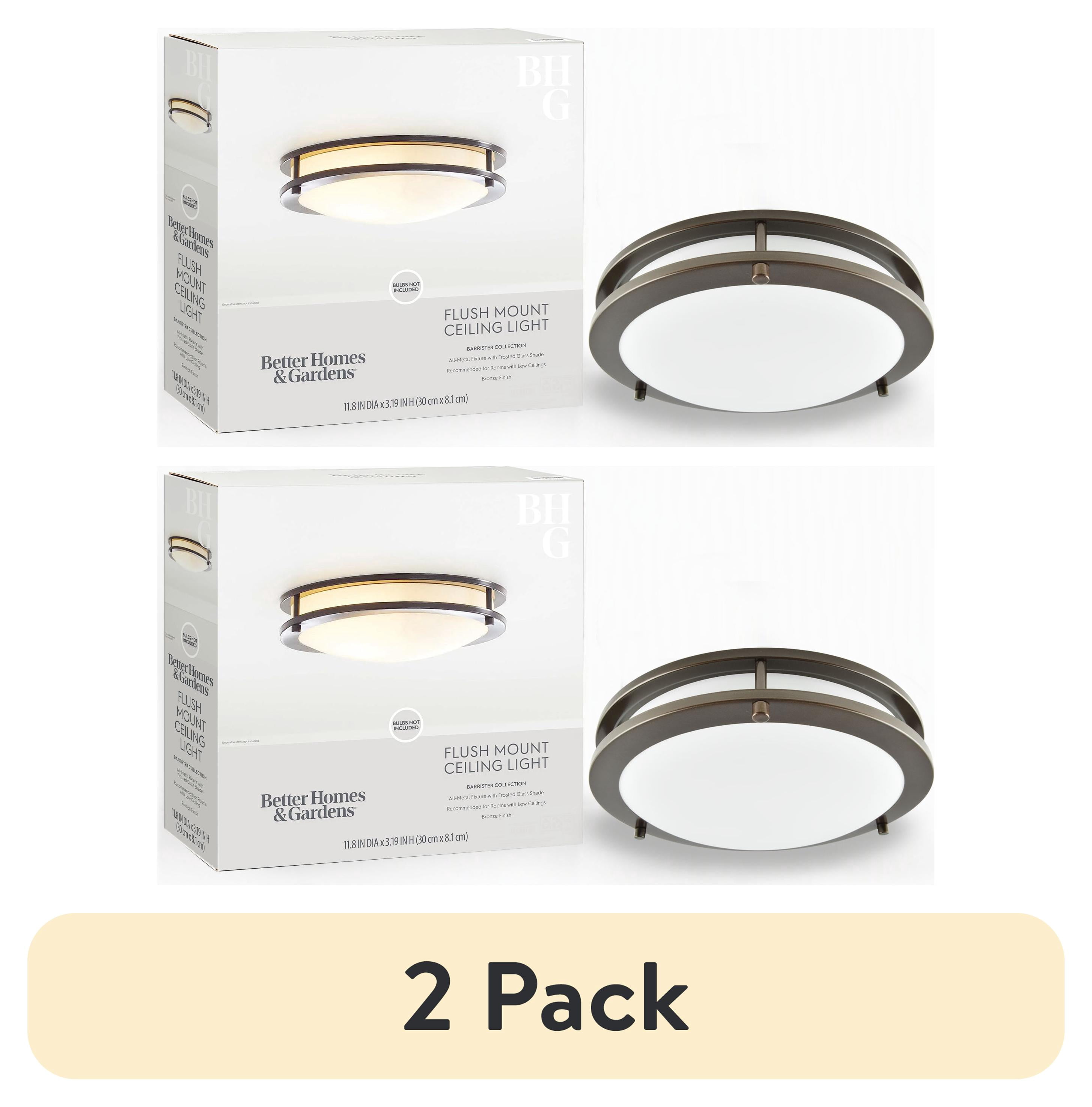(2 pack) Better Homes & Gardens 12 in Bronze Flush Mount Ceiling Light ...
