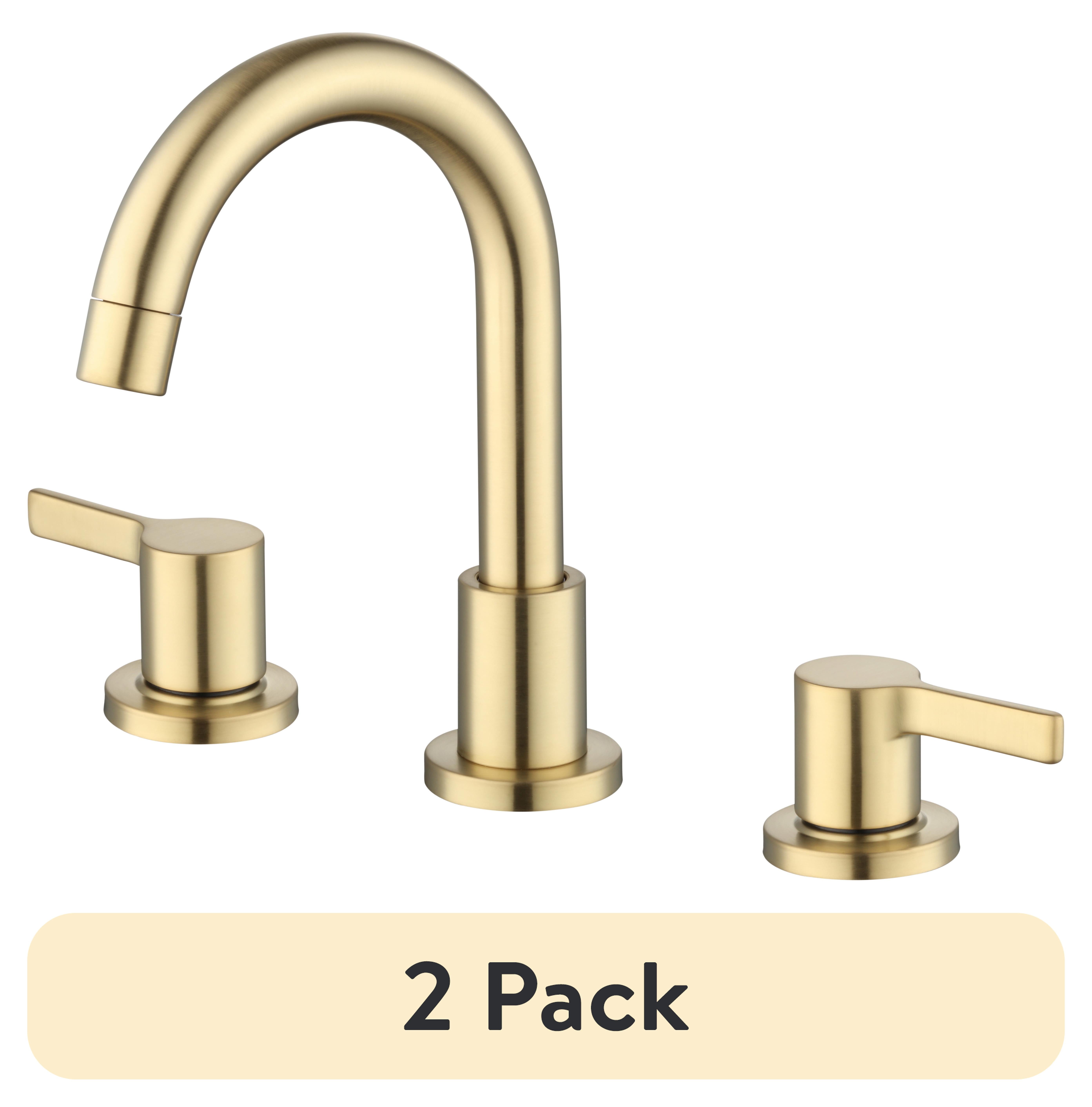 (2 pack) Better Homes & Gardens 8" Widespread Brushed Brass Bathroom Faucet with High-Arc Spout