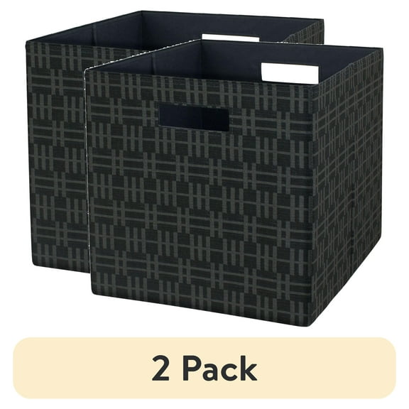 (2 pack) Better Homes & Gardens Collapsible Fabric Cube Storage Bin, Grey Stripe Geo