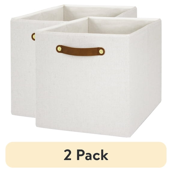 (2 pack) Better Homes & Gardens Collapsible Fabric Cube Storage Bin, Vanilla