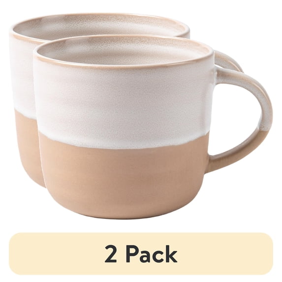 (2 pack) Better Homes & Gardens Collins Cream Stoneware Round Mug, 15 oz