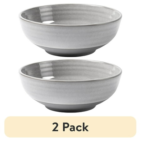 (2 pack) Better Homes & Gardens-Collins Grey Stoneware Round Cereal Bowl