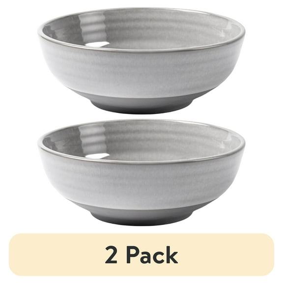 (2 pack) Better Homes & Gardens-Collins Grey Stoneware Round Cereal Bowl