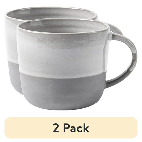 (2 pack) Better Homes & Gardens-Collins Grey Stoneware Round Mug, 15 oz