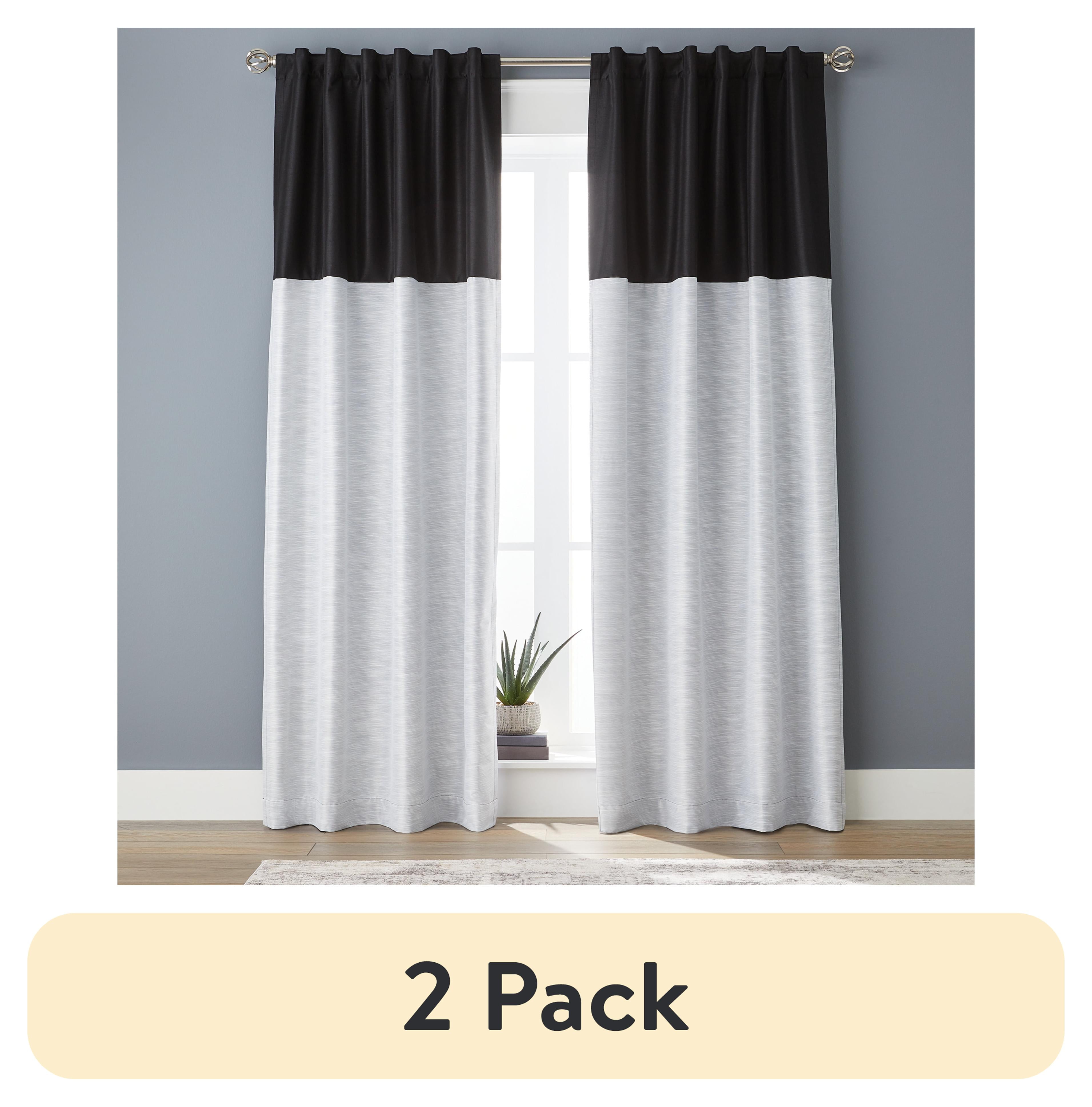 (2 pack) Better Homes & Gardens Colorblock Rod Pocket and Back Tab Blackout Curtain Panel, 1-Piece, Black, 50" W x 84" L