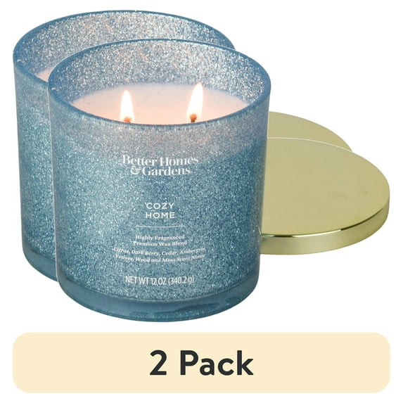 (2 pack) Better Homes & Gardens Cozy Home Scented 2 Wick Glitter 12oz Jar Candle