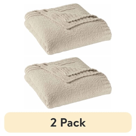 (2 pack) Better Homes & Gardens Cozy Knit Blanket, Beige, Full/Queen