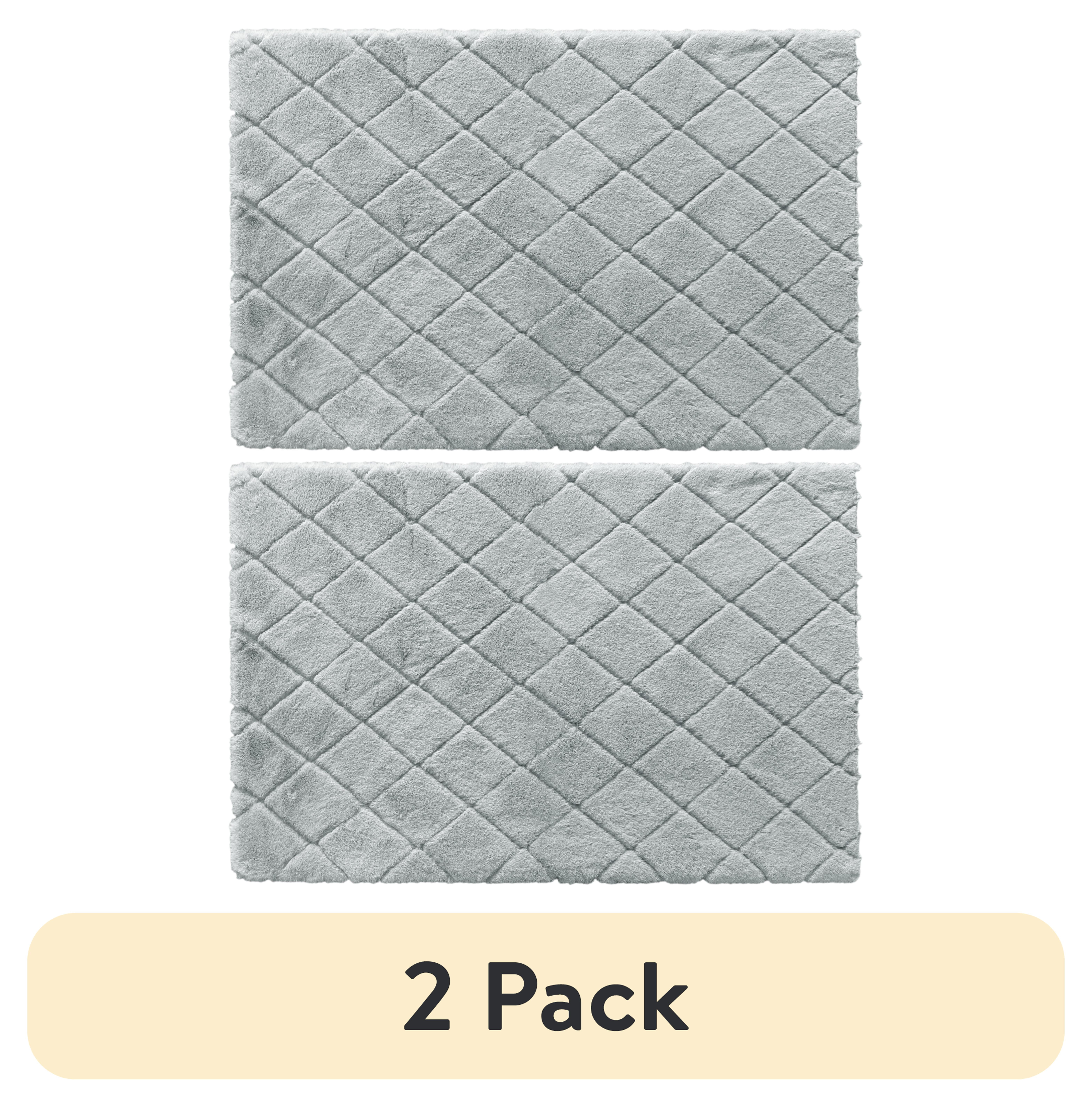 (2 pack) Better Homes & Gardens Diamond Faux Fur Area Rug, Gray, 30 in x 46 in