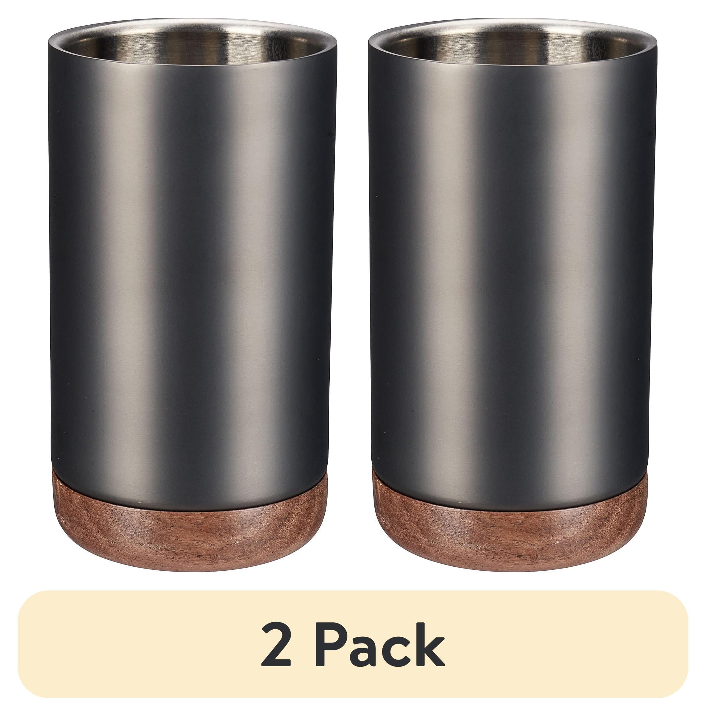 (2 pack) Better Homes & Gardens Double Walled Stainless Steel Wine Chiller with Acacia Wood base, Gun Metal