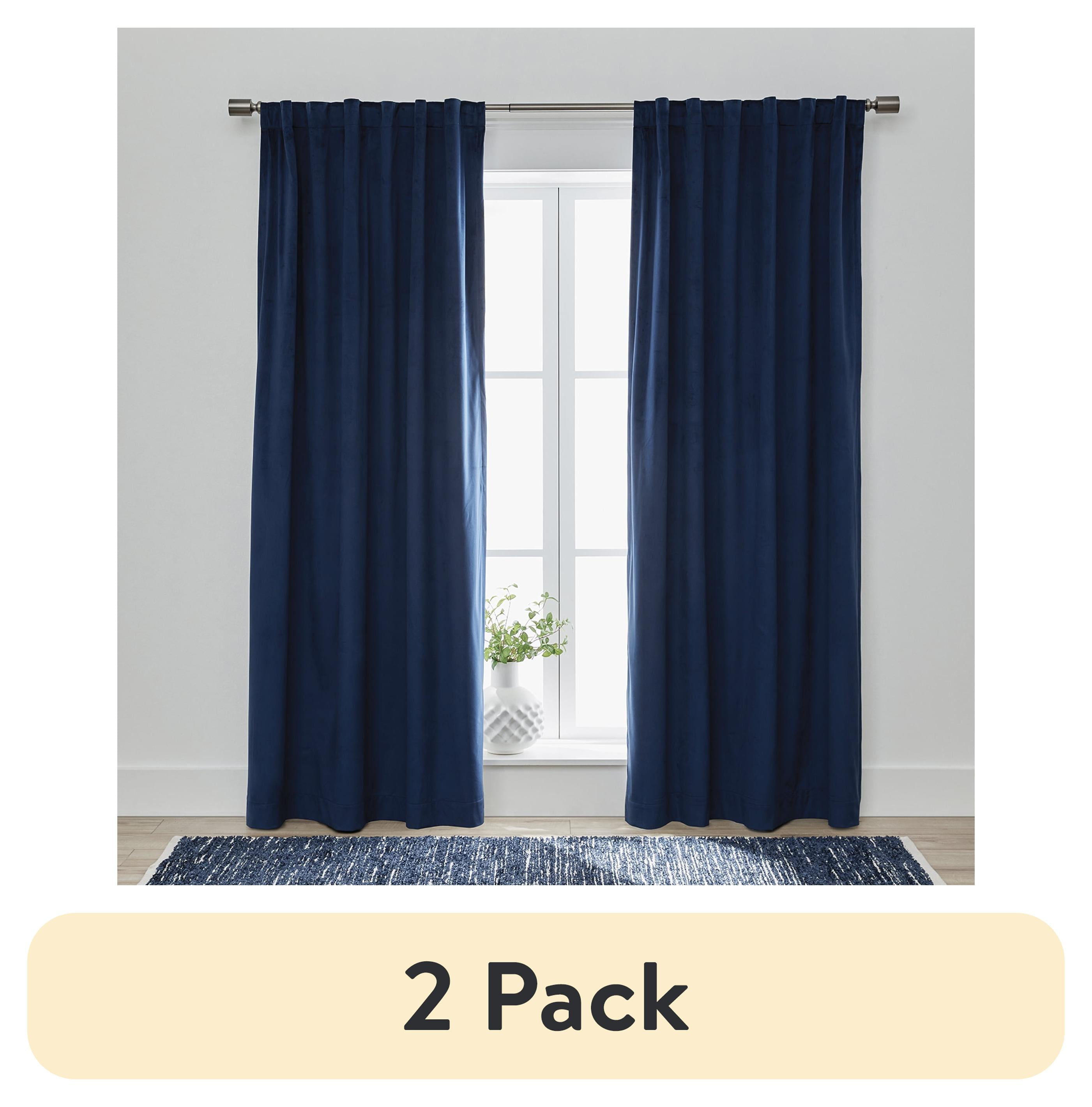 (2 pack) Better Homes & Gardens Dutch Velvet Solid 100% Blackout Single Curtain Panel, Navy, 52" W x 84" L