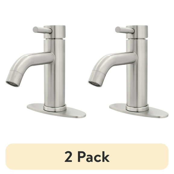 (2 pack) Better Homes & Gardens Elmont Single Handle Bathroom Faucet, Satin Nickel, Includes Push Pop-Up Drain