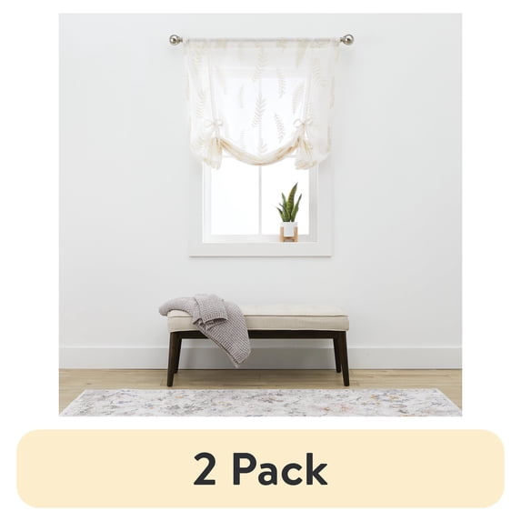 (2 pack) Better Homes & Gardens Embroidered Botanical Balloon Shade, Papyrus Beige, Polyester, Recycled Poly, Linen, 42"W x 63"L, 1 Piece, Adult