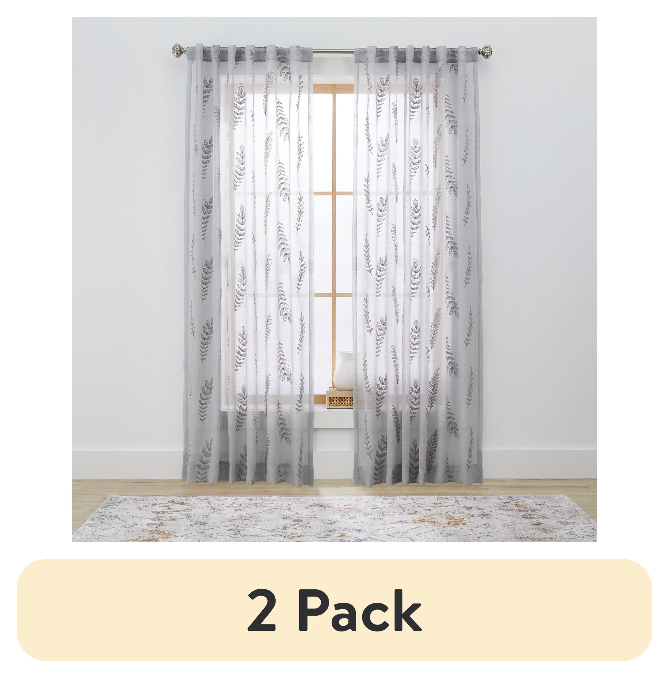 (2 pack) Better Homes & Gardens Embroidered Botanical Sheer Curtain, Single Panel, Soft Silver, 50" W x 95" L