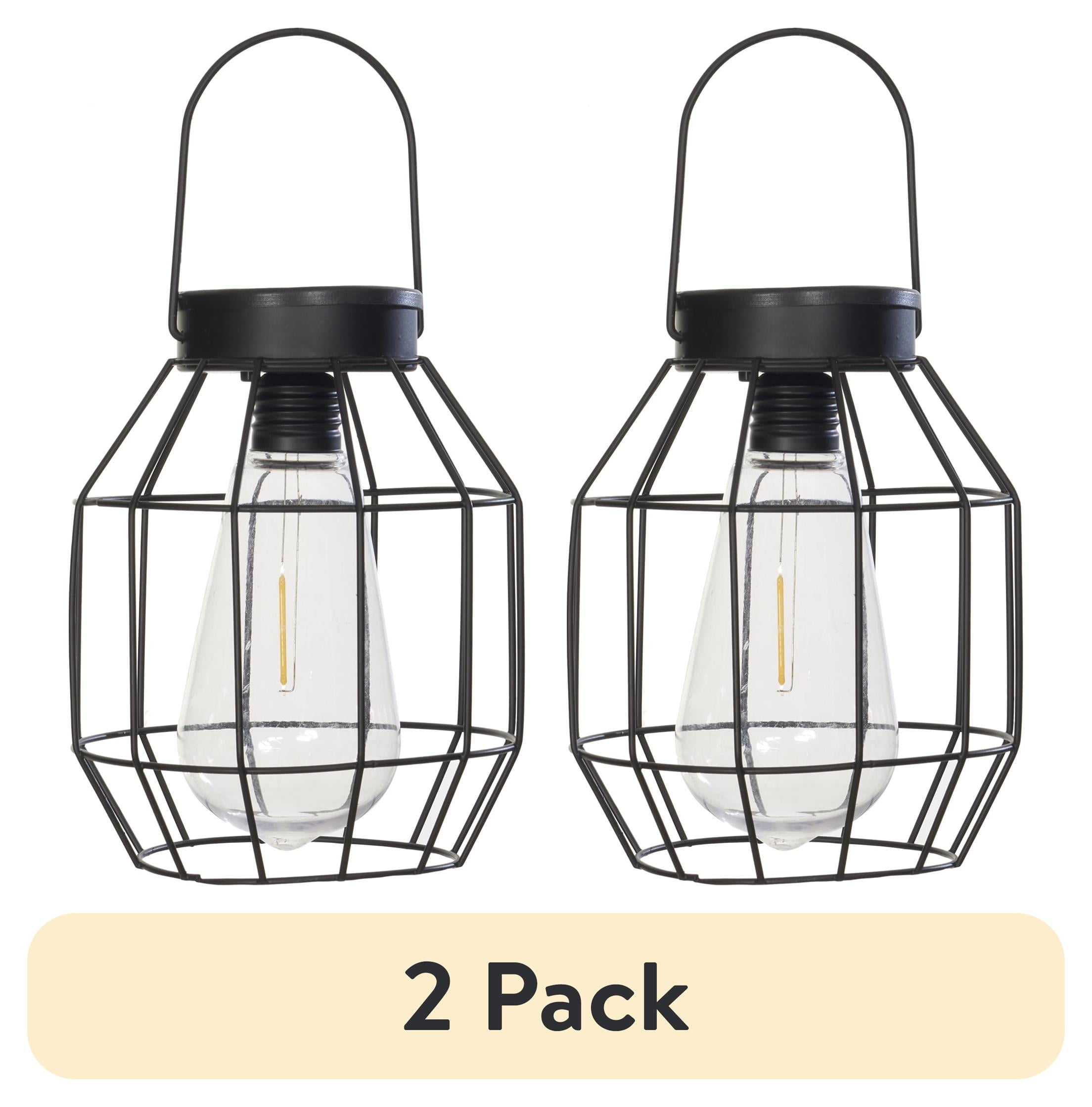 (2 pack) Better Homes & Gardens Solar Powered Warm White LED Outdoor Pendant Light, Black