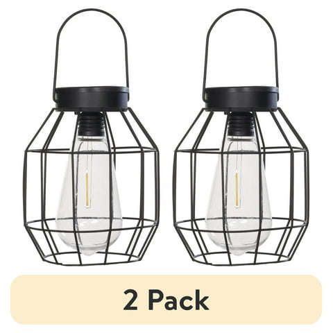 (2 pack) Better Homes & Gardens Solar Powered Warm White LED Outdoor Pendant Light, Black