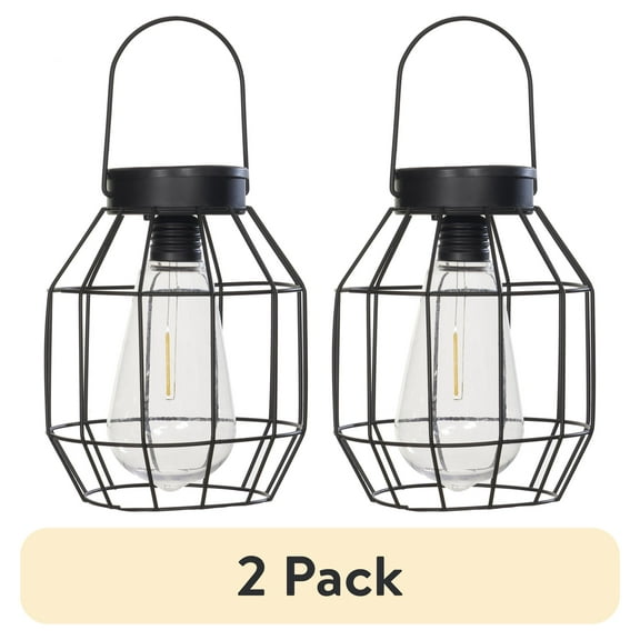 (2 pack) Better Homes & Gardens Solar Powered Warm White LED Outdoor Pendant Light, Black