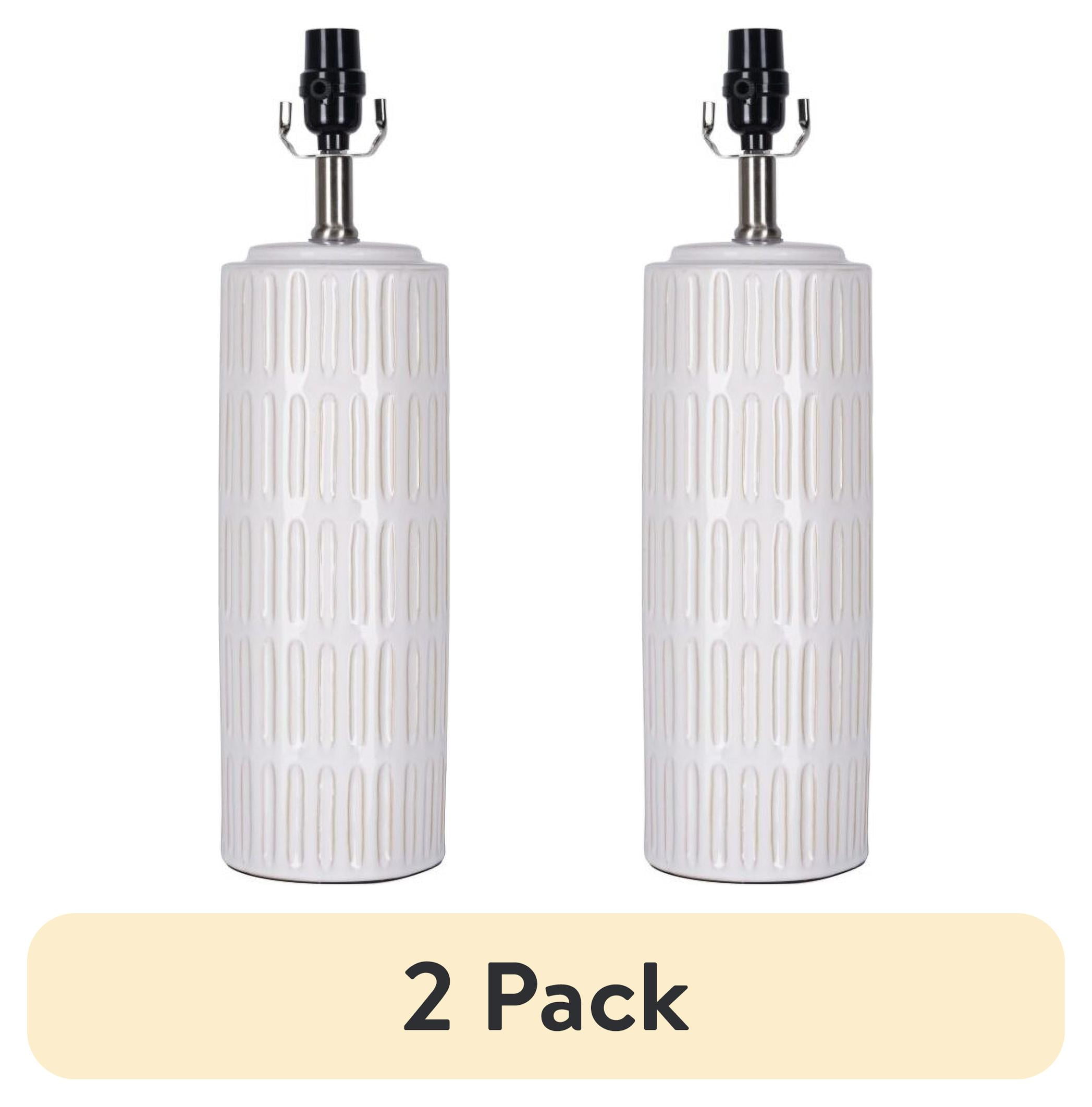(2 pack) Better Homes & Gardens Etched Ceramic Table Lamp Base, Natural Two-Tone, 19" H