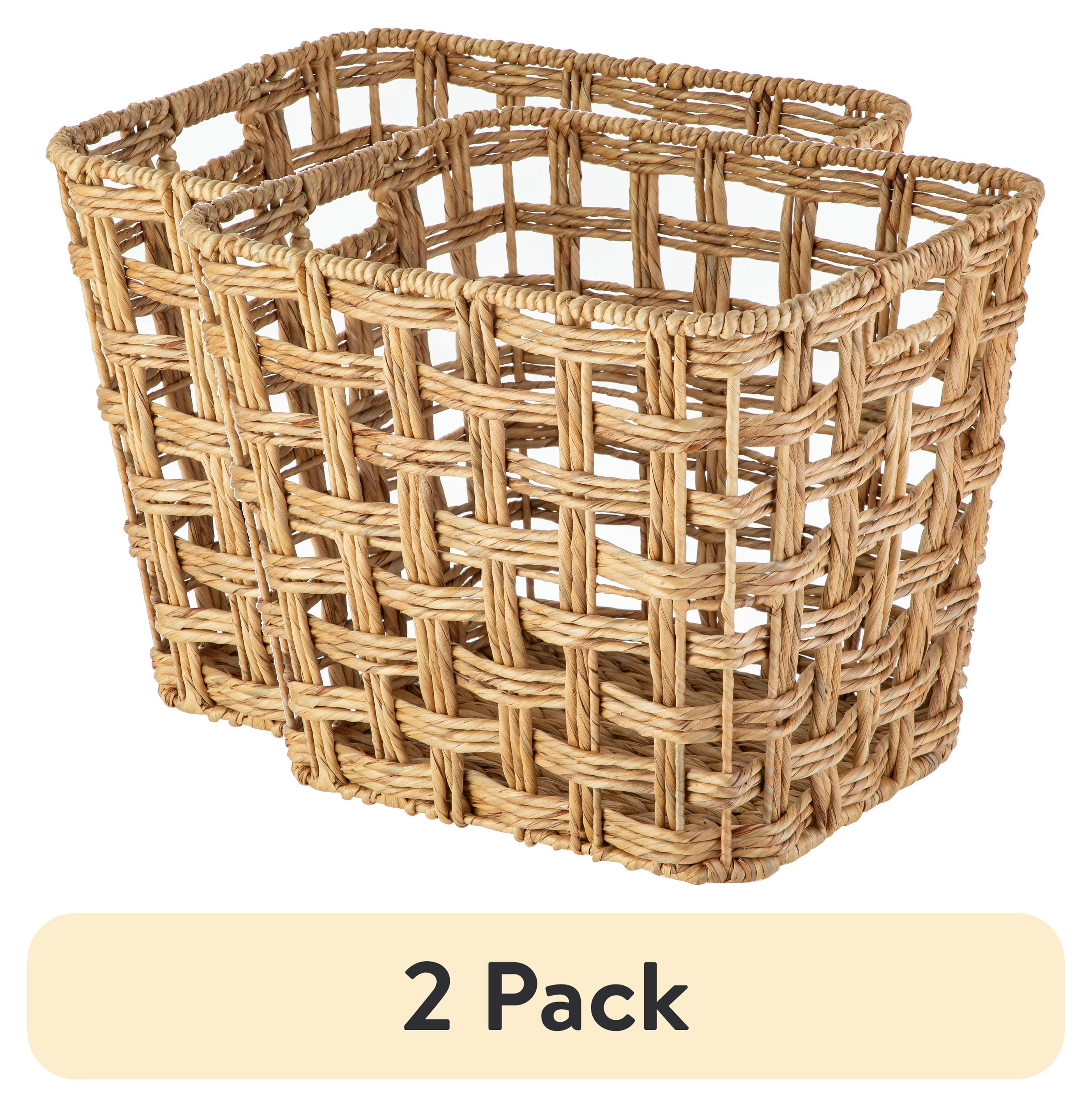 (2 pack) Better Homes & Gardens Extra Large Water Hyacinth Twist Decorative Storage Basket with Handles, 19 in x 16 in x 16 in
