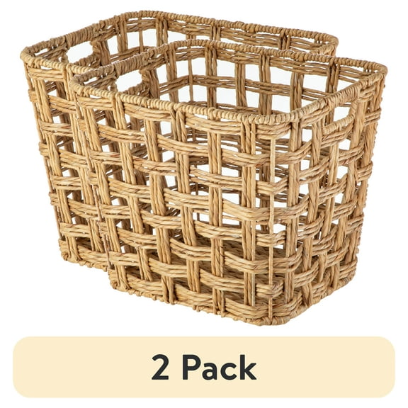 (2 pack) Better Homes & Gardens Extra Large Water Hyacinth Twist Decorative Storage Basket with Handles, 19 in x 16 in x 16 in