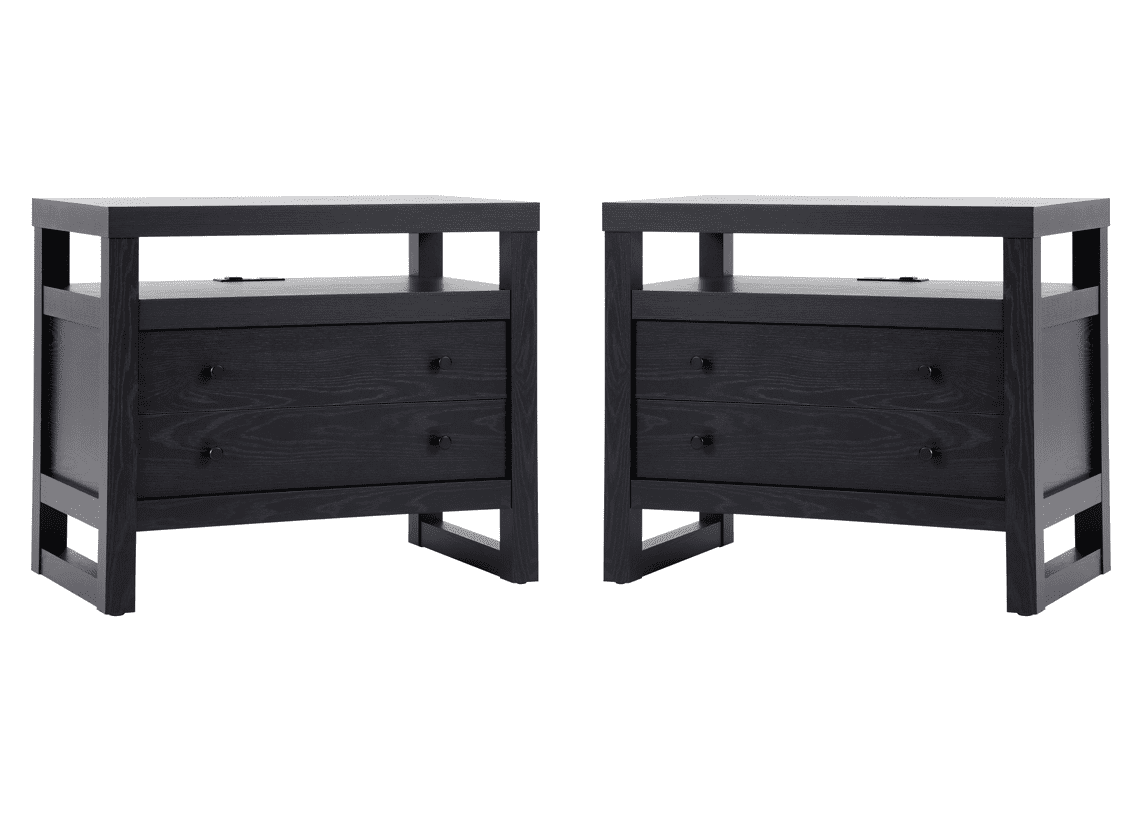 (2 pack) Better Homes & Gardens Ezra 2-Drawer Nightstand, Rich Black Finish