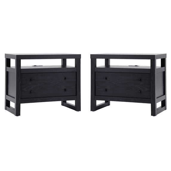 (2 pack) Better Homes & Gardens Ezra 2-Drawer Nightstand, Rich Black Finish