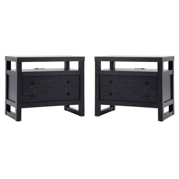 (2 pack) Better Homes & Gardens Ezra 2-Drawer Nightstand, Rich Black Finish