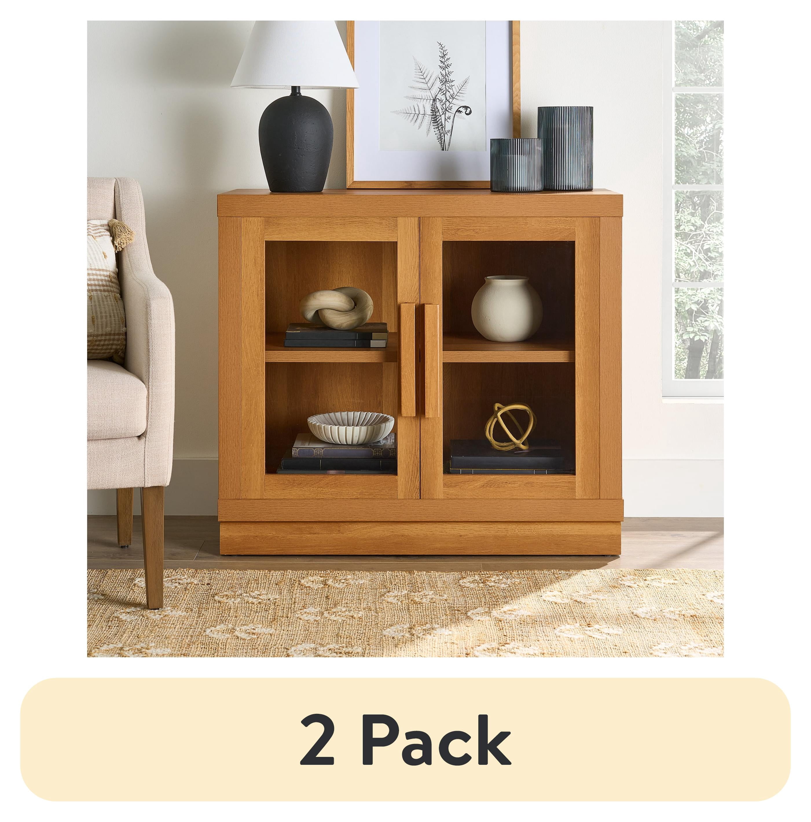(2 pack) Better Homes & Gardens Ezra Accent Cabinet, Light Honey Finish