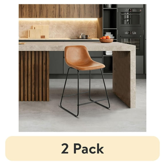 (2 pack) Better Homes & Gardens Farley Scoop Counter Height Stool, Camel Faux Leather