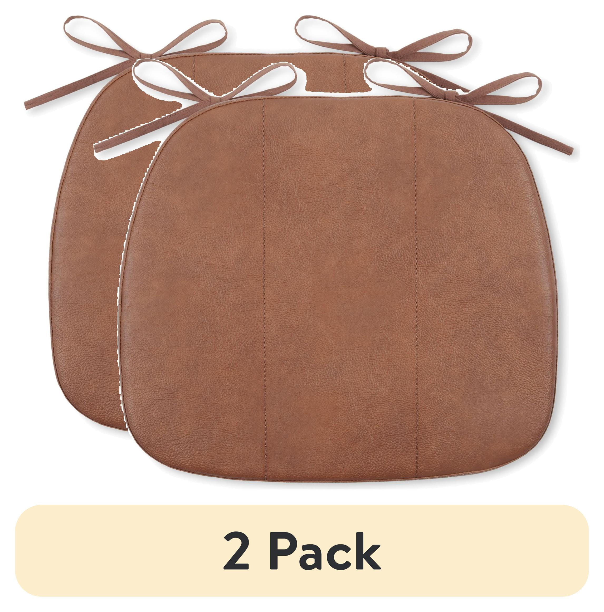 (2 pack) Better Homes & Gardens Faux Leather Memory Foam Chair Pad, Brown, 15"W x 17"L , 1 Piece