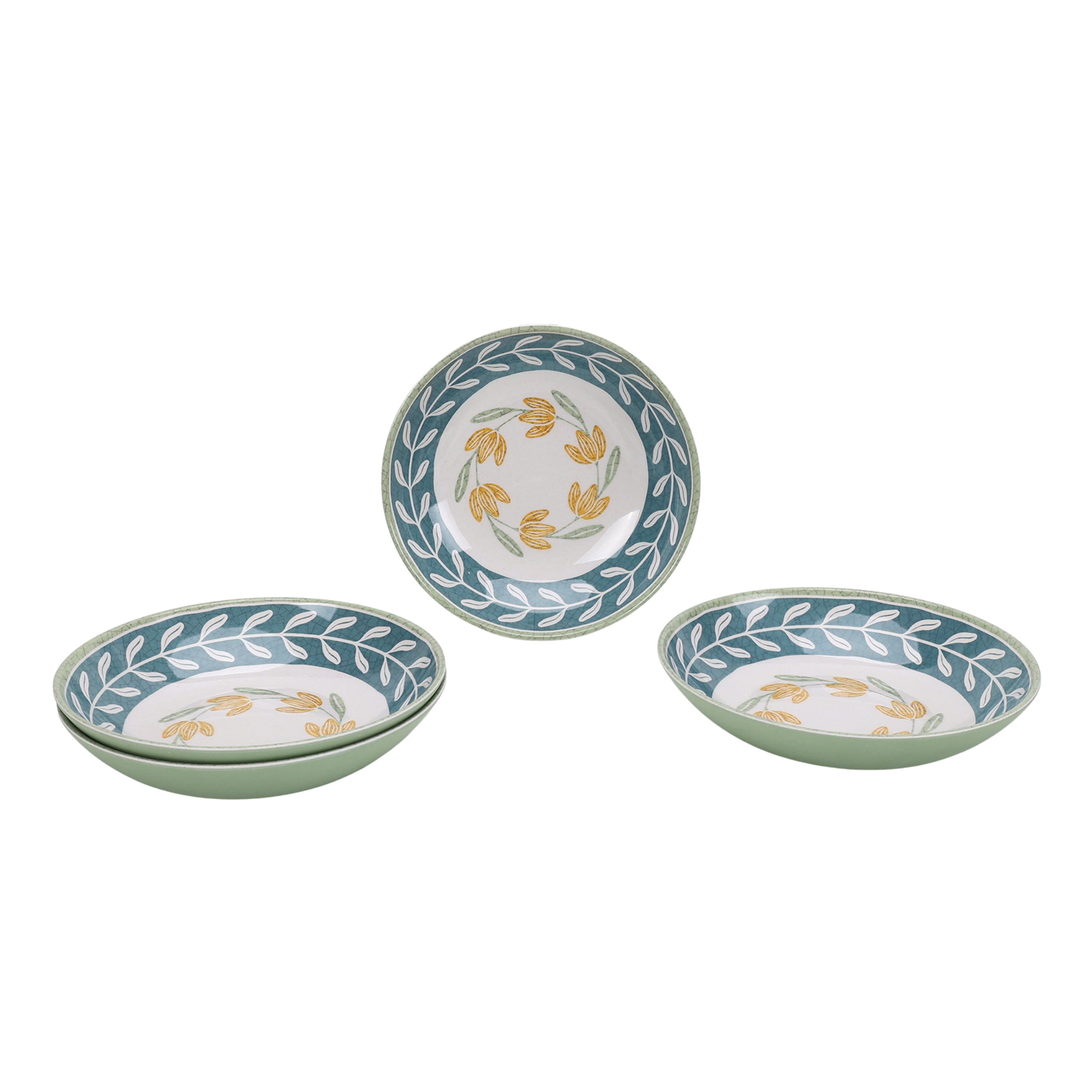 (2 pack) Better Homes & Gardens Floral Green Dinner Bowl Set, 4-Pack