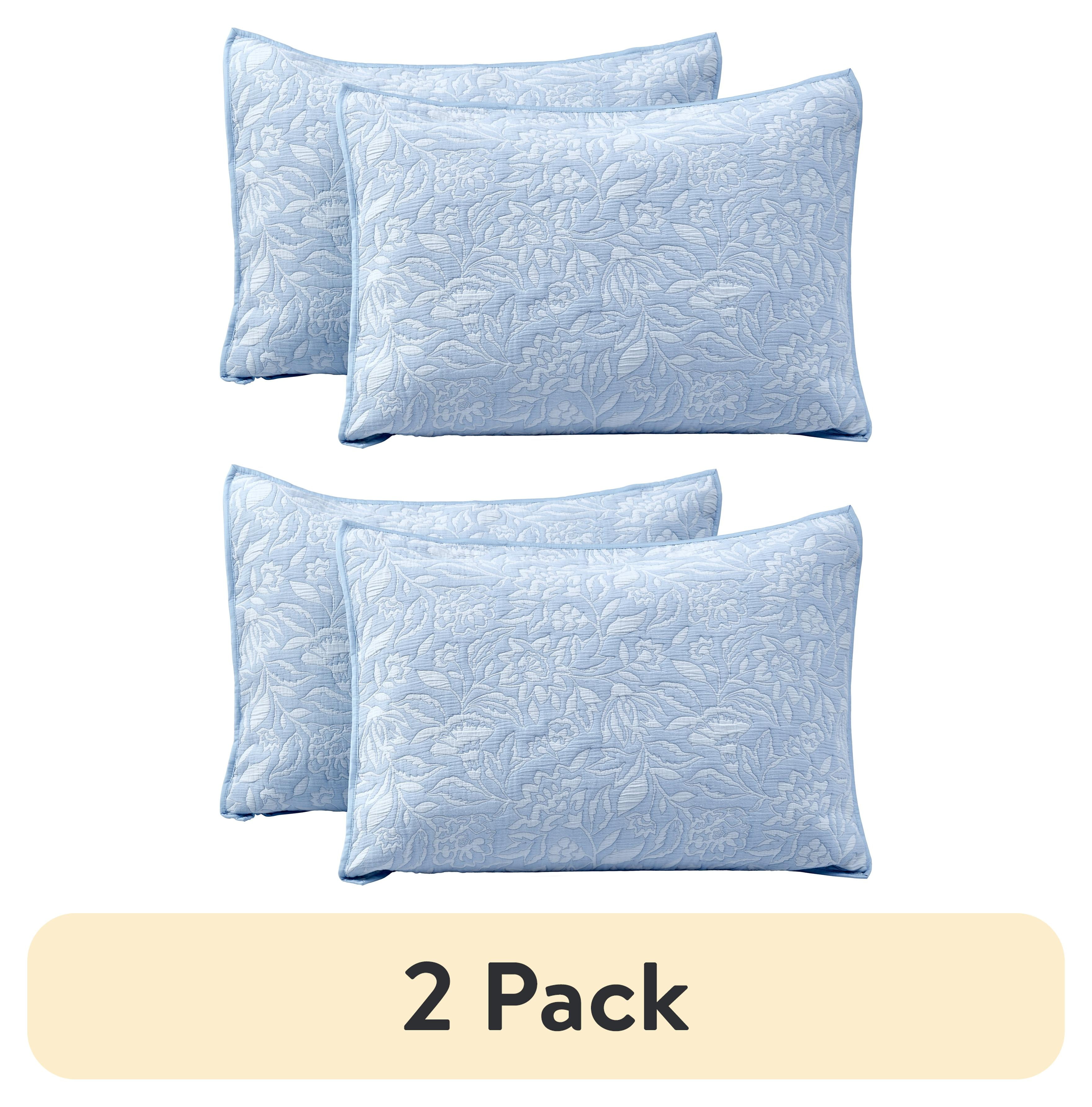 Blue Floral Matelassé Cotton Polyester Standard Shams, Set of 2