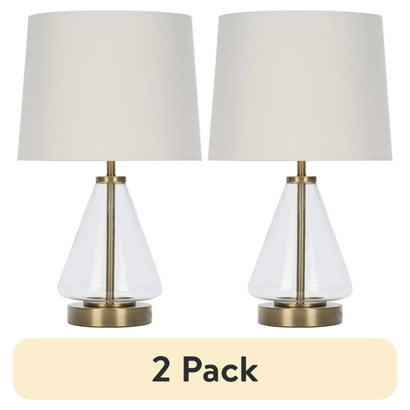 (2 pack) Better Homes & Gardens Glass with Brass Base Table Lamp, 18" H