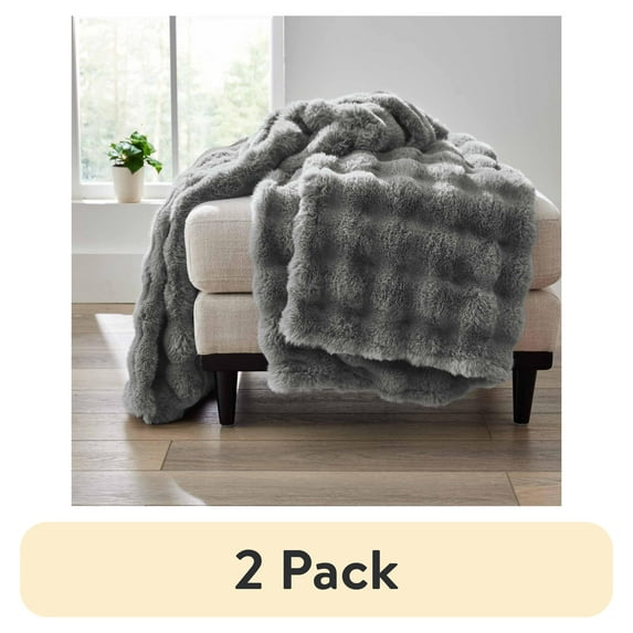 (2 pack) Better Homes & Gardens Grey Bubble Faux Fur Throw, 50"x72"