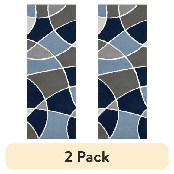(2 pack) Better Homes & Gardens Indoor Blue Geo Area Rug, 22" x 60"