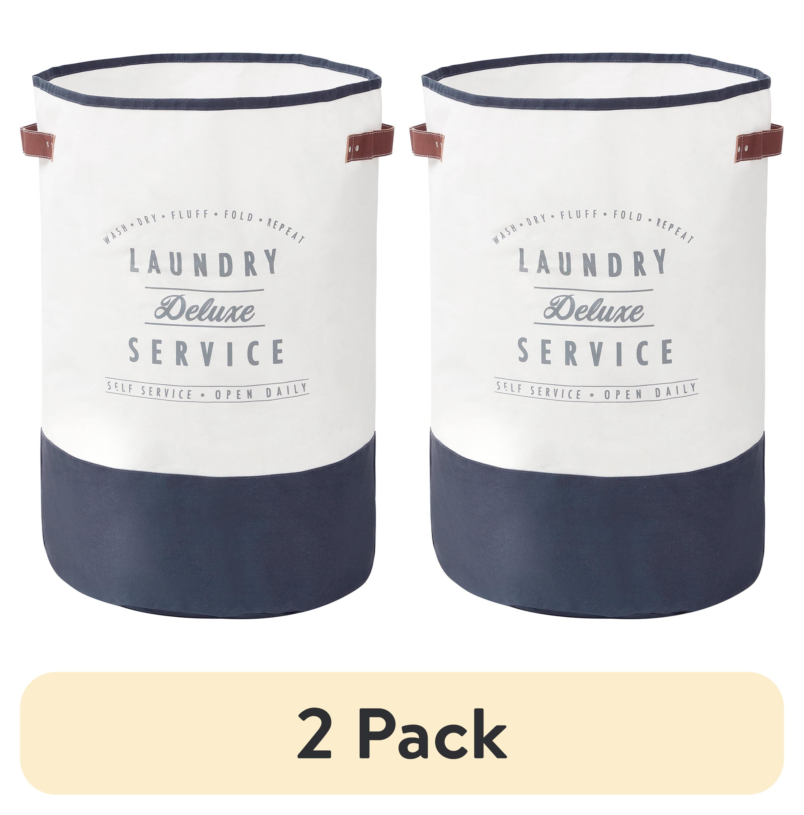 (2 pack) Better Homes & Gardens Ivory/Grey Canvas Laundry Hamper, Adult, 16" x 25"