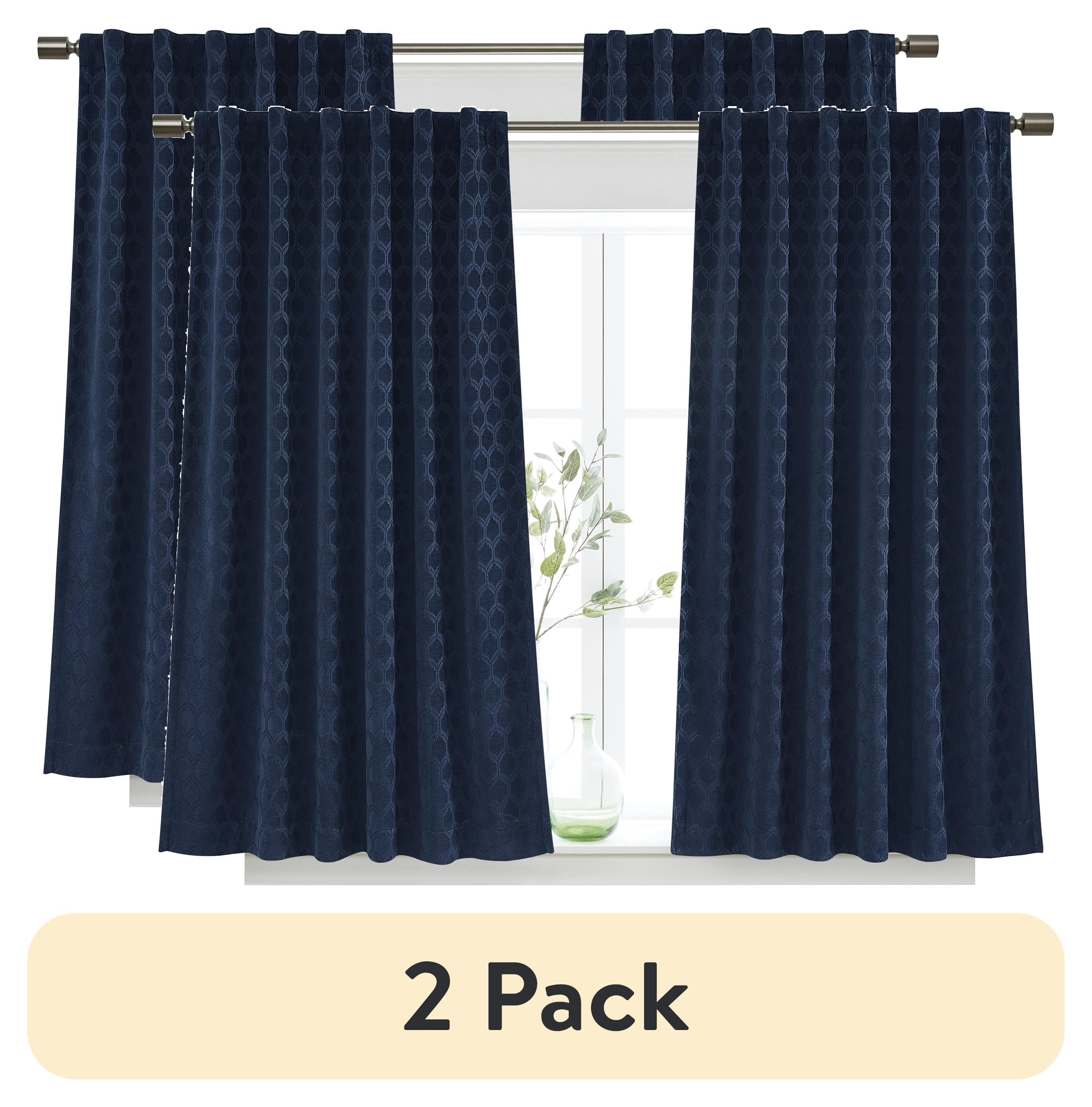 (2 pack) Better Homes & Gardens Jacquard Velvet Blackout Rod Pocket/Back Tab Single Curtain Panel, 1-Piece, Blue Cove, 50" W x 63" L