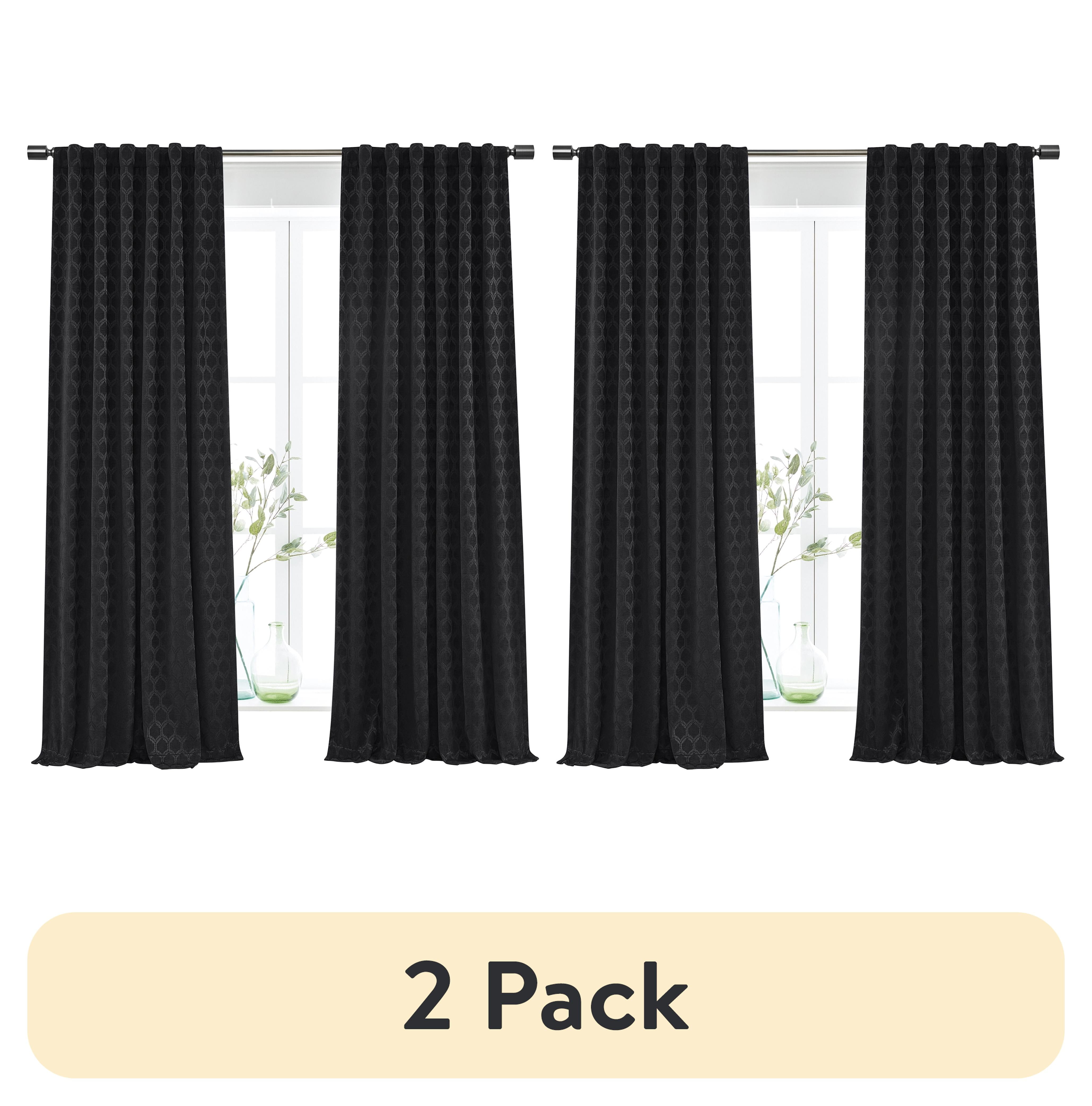 (2 pack) Better Homes & Gardens Jacquard Velvet Blackout Curtain Rod Pocket/Back Tab Indoor Single Panel, Rich Black, 50" W x 84" L, Adult