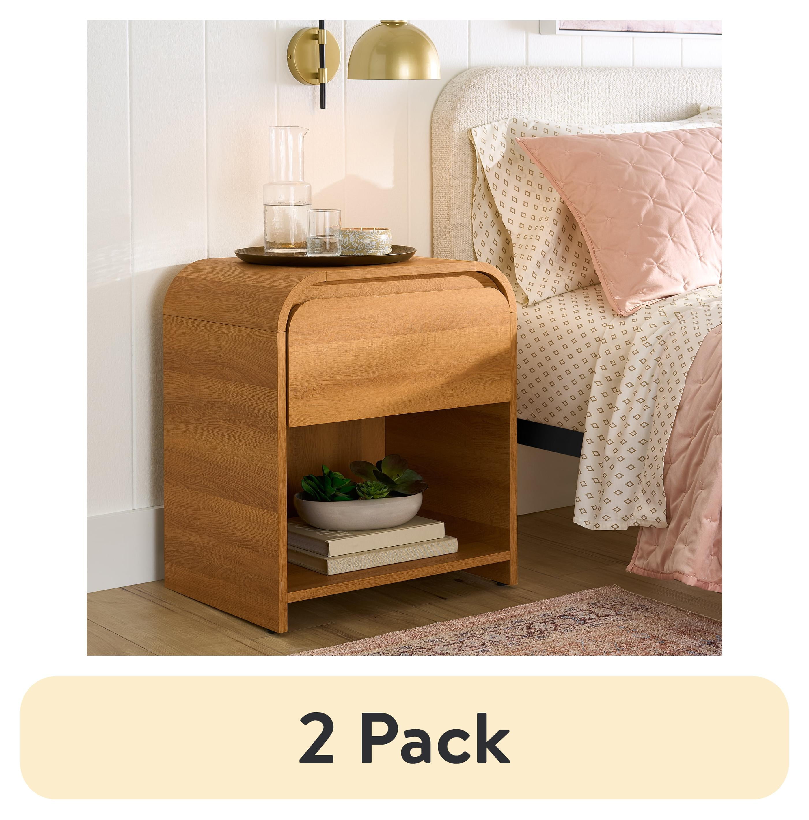 (2 pack) Better Homes & Gardens Juliet Nightstand with USB, Light Honey Finish - Walmart.com