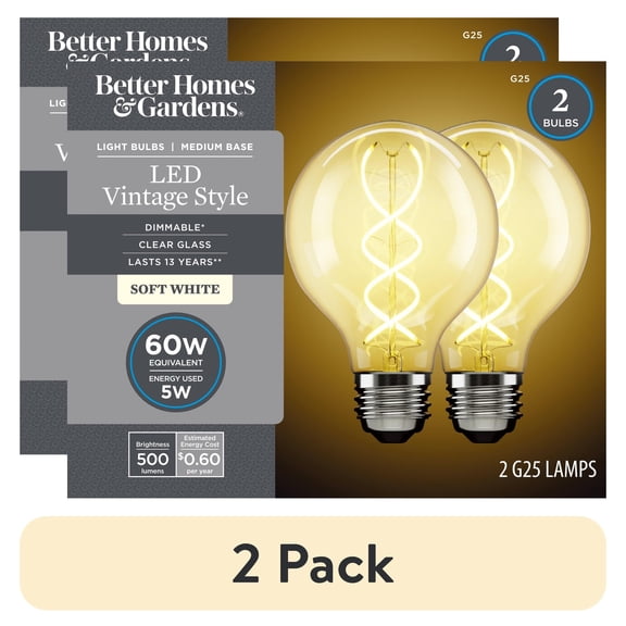 Better Homes & Gardens LED Bulb 5-Watt E26 Dimmable G25 Vintage Style 2 ...