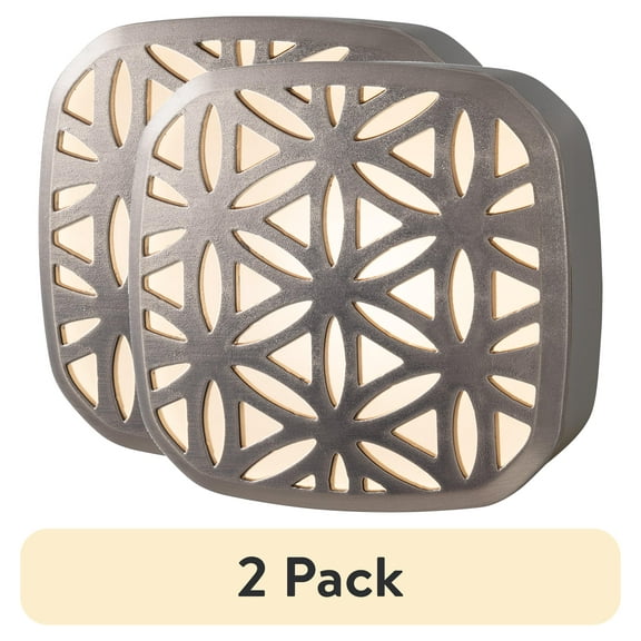 (2 pack) Better Homes & Gardens LED Night Light, Flower Design, Light Sensing, Satin Nickel, 2 in, 0.75 in