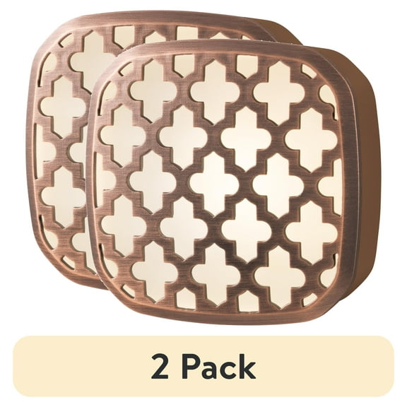 (2 pack) Better Homes & Gardens LED Night Light, Moroccan Design, Light Sensing, Bronze, 2 in, 0.75 in